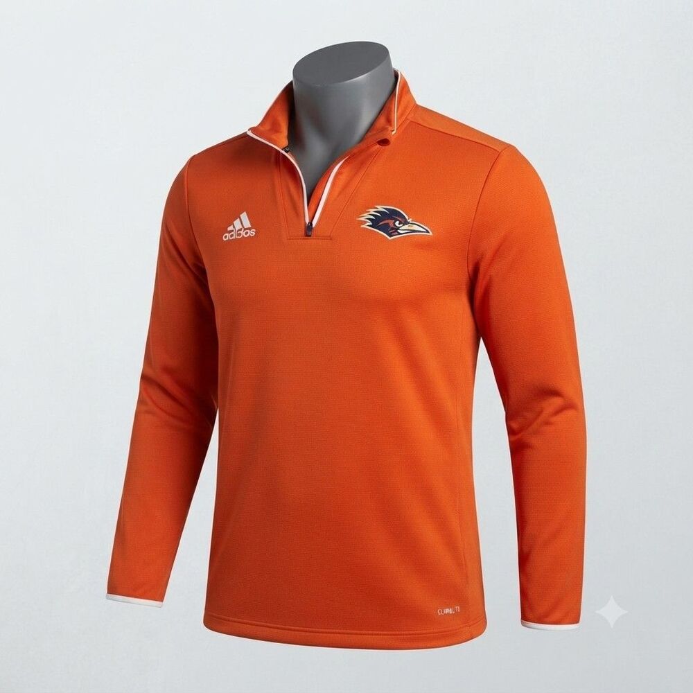 adidas Climalite Orange 1/4 Zip Mock Neck Pullover Men's L Long Sleeve